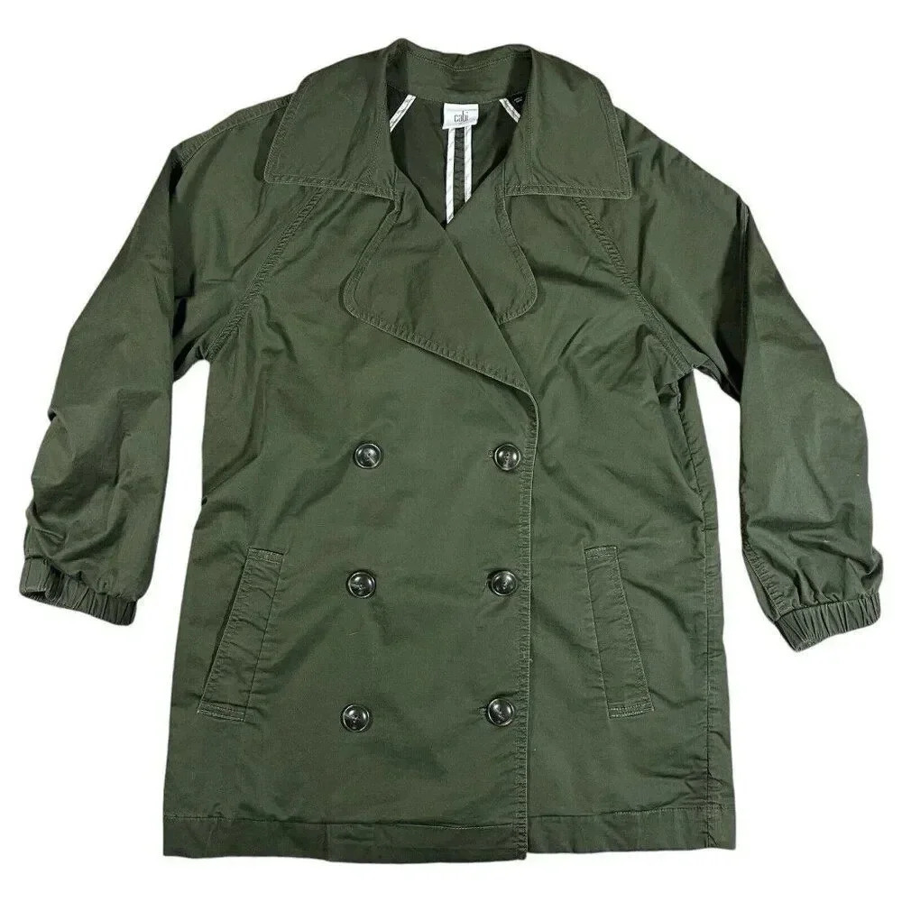 Cabi Olive Expedition Double Breasted Casual Jacket 3/4 Ruched Sleeve Size Small